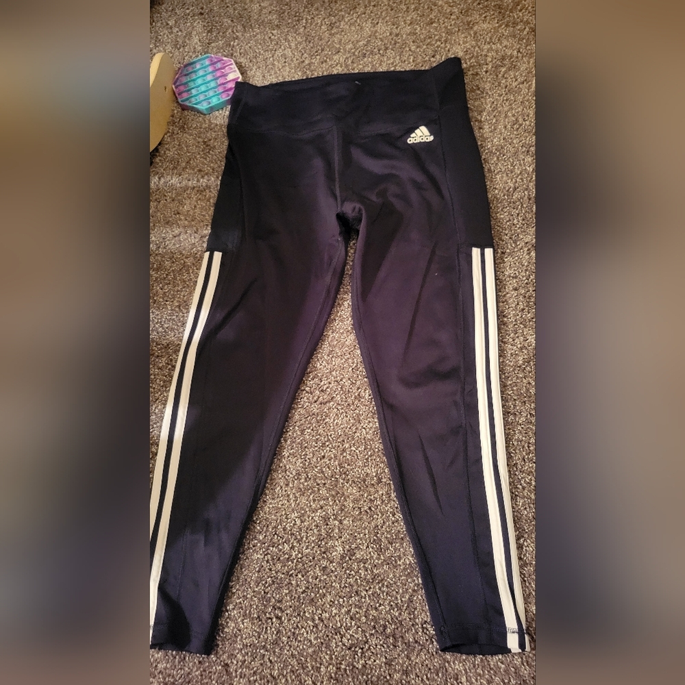 Adidas Black Performance Leggings with Iconic Stripes